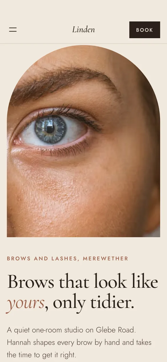 Example site for Linden Brow Studio on a phone