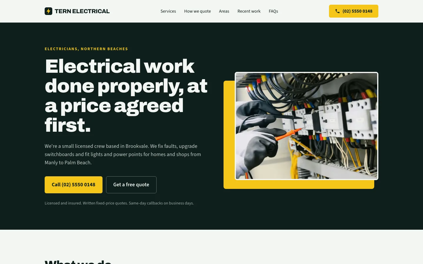 Example site for Tern Electrical, electrician in Brookvale, Sydney