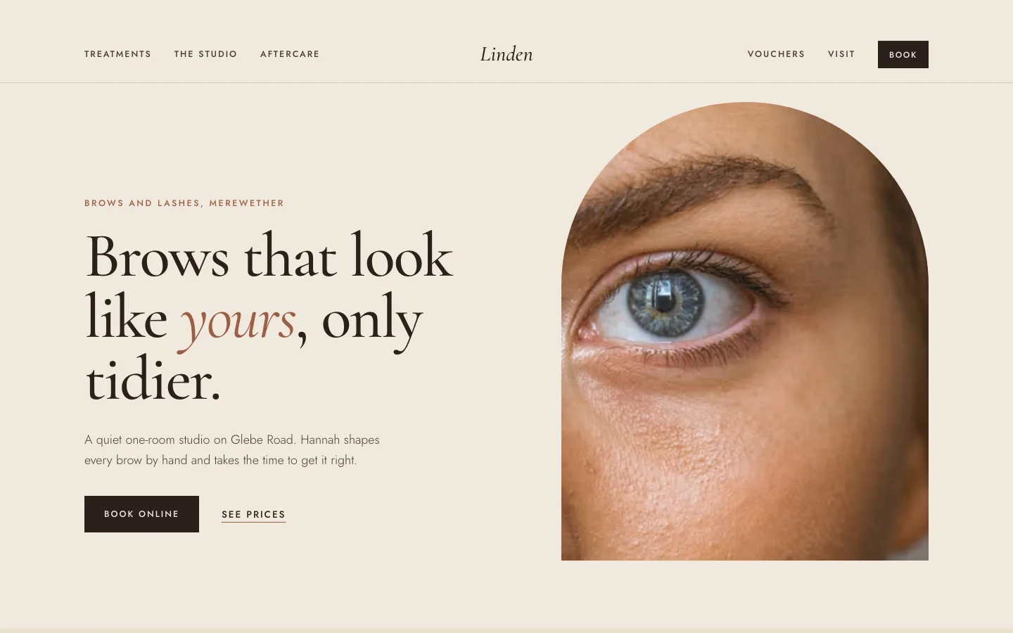 The Linden Brow Studio example site on a laptop screen